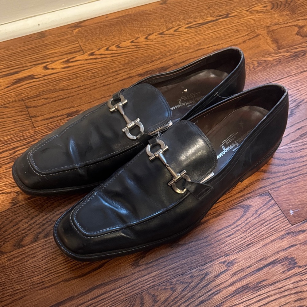 Salvatore Ferragamo Black Leather Slip-On Loafers